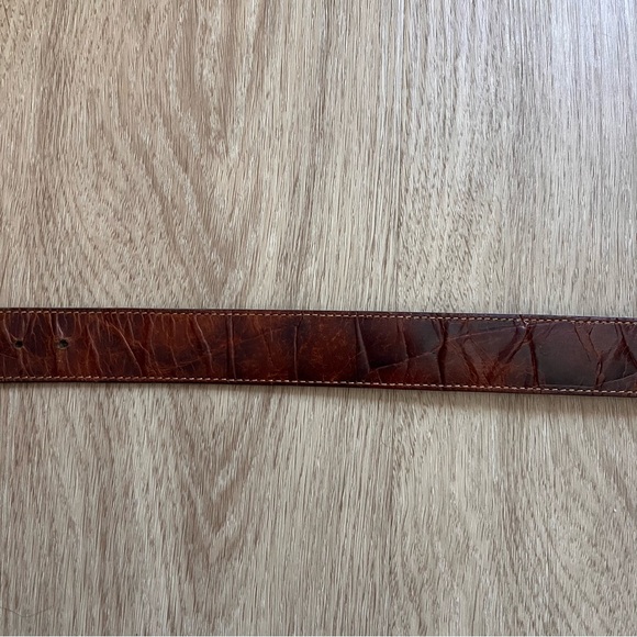 Vintage Furla Brown Genuine Leather Belt with Gold Textured Buckle Size 75 main image 6